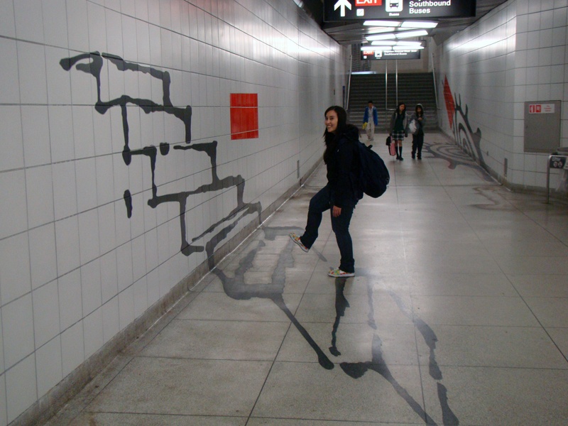 Lidi Faria em arte tridimensional no metrô de Toronto