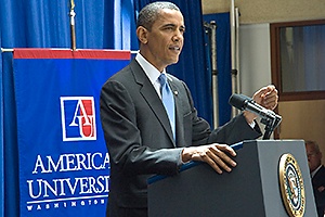 Barack Obama palestra na American University, em Washington